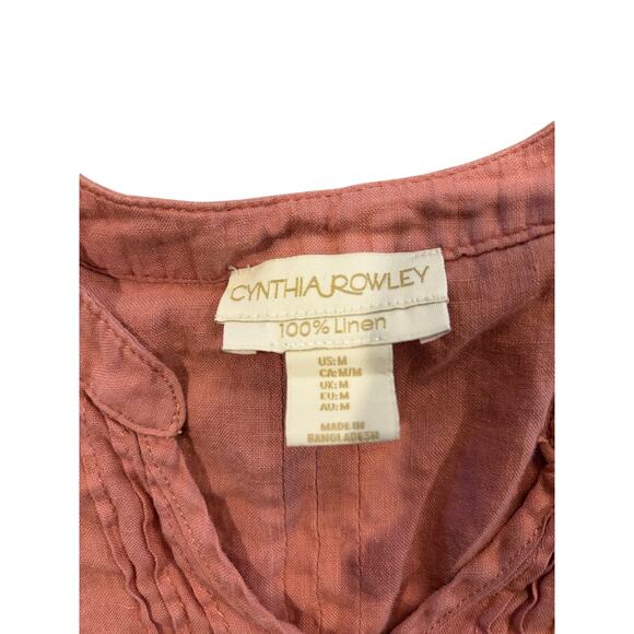 Cynthia Rowley Women Linen Pink Roll Tab Sleeve Tunic Blouse Lagenlook Medium - Picture 4 of 5